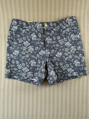 JACHS Girlfriend Women's Blue Floral Satin Stretch Chino Shorts Size XXL Pockets